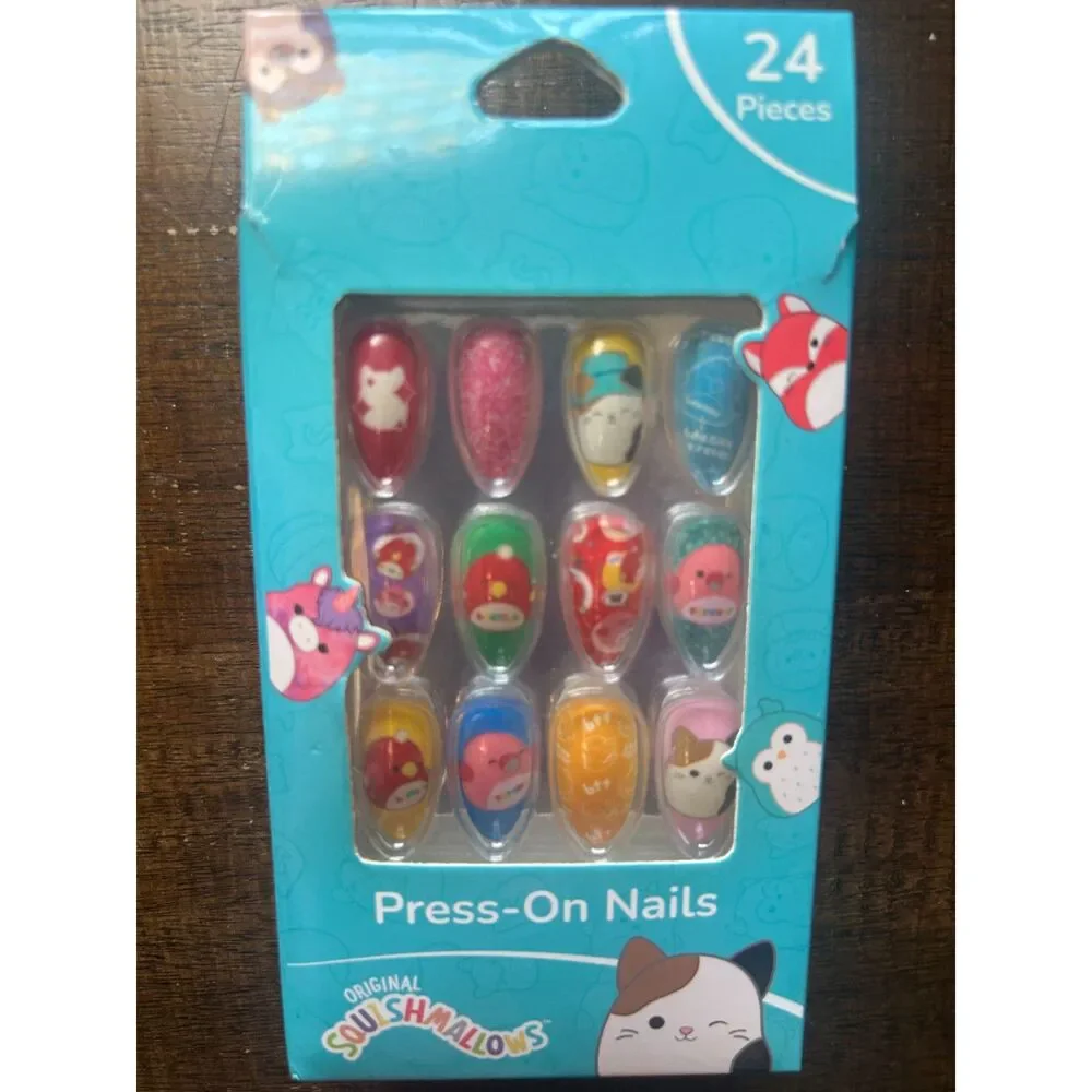 Original Squishmallows Press-On Nails 24pc New Cam the Cat Lola Unicorn Y2K Art